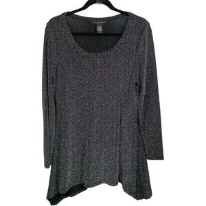 Grace Elements Tunic Women L Metallic Black Silver Sparkle Asymmetrical Hem Goth